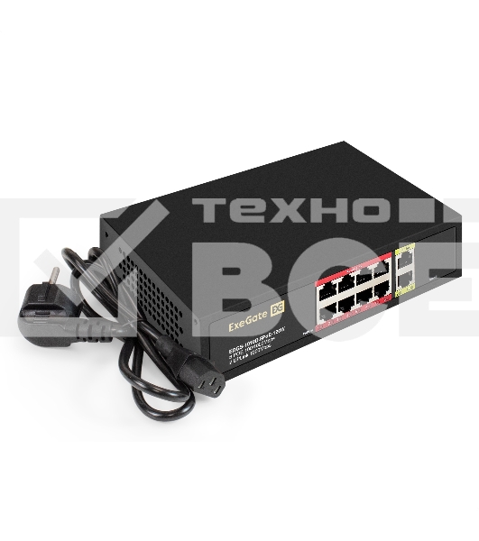 Коммутатор неуправляемый ExeGate EDGS-1010D.8PoE-120W (10-портовый гигабитный UTP 10/100/1000 Base-T: 8 портов IEEE 802.3af (PoE), мощность PoE: 15,4W, суммарно 120W, 2 порта RJ45 uplink, настенный/настольный, металлический корпус)