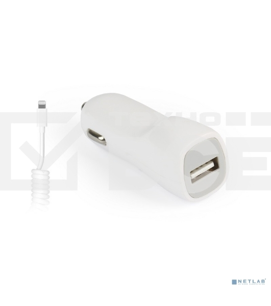 Автомобильное ЗУ SmartBuy® NITRO, вых.ток 1А, 1USB + витой кабель 8pin для 5/5S/5C/6/6S/SE, белое
