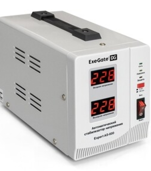 Стабилизатор напряжения ExeGate Master AV-500 (500ВА, 140-260В, цифр. индикация вход/вых. напряжения, 220В±8%, КПД 98%, 5 уровней защиты, задержка, метал.корпус, евророзетка, RTL)