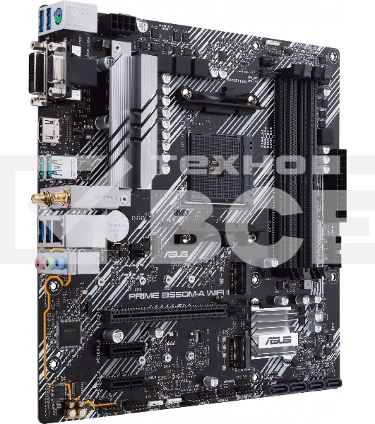Материнская плата ASUS PRIME B550M-A WIFI II, AM4, AMD B550, 4xDDR4, 4xSATA, 2xM.2, 1xPCI-E 4.0 x16, 2xPCI-E x1, 1xDVI-D, 1xHDMI, 1xVGA, 1x 1Gb LAN, 2xUSB-A 3.2 Gen 2, 4xUSB-A 3.2 Gen 1, 3x3.5 мм, 7.1, Micro-ATX