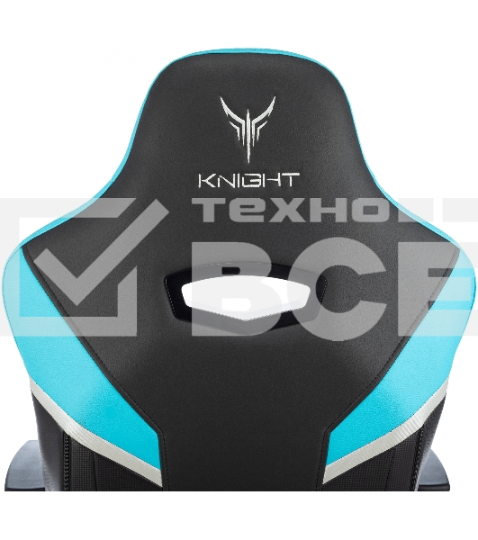 Кресло игровое Knight Thunder 5X черный/голубой эко.кожа крестов. металл