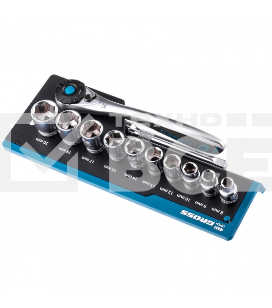 Набор торцевых головок Gross трещотка 120 зубьев, 3/8