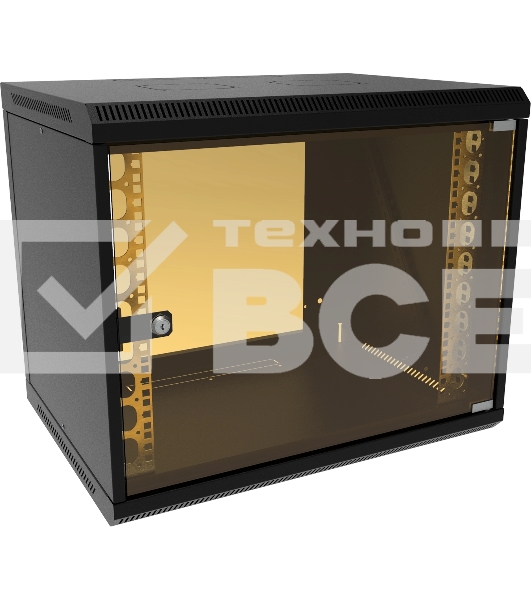 Шкаф коммутационный Suprlan (05-1093-B) настенный 6U 600x450мм пер.дв.стекл направл.под закл.гайки 70кг черный 385мм 19.01кг 500мм