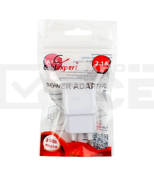 Адаптер питания Cablexpert MP3A-PC-11 100/220V - 5V USB 2 порта, 2.1A, белый