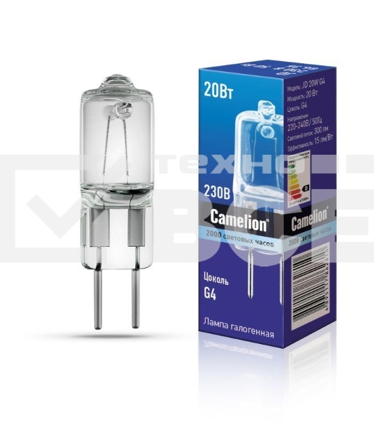 Лампа галогенная JD 20Вт капсула g4 2850К 240В g4 Camelion 10405
