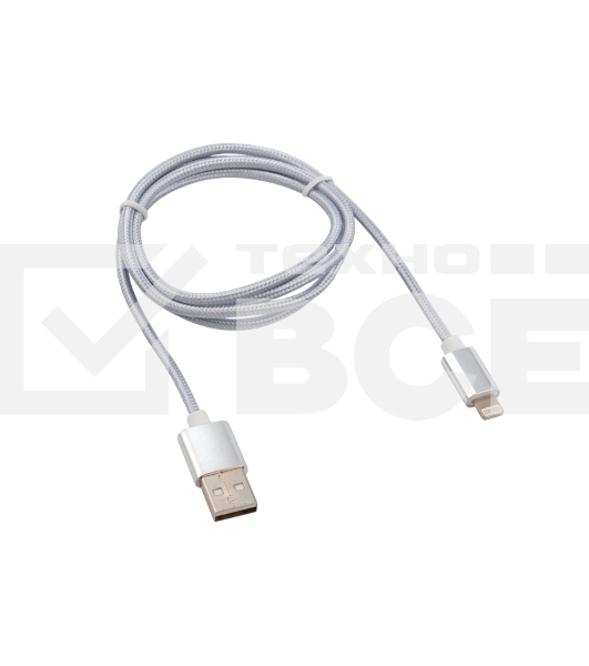 Кабель Rexant USB-Lightning 1 м, серебристая нейлоновая оплетка