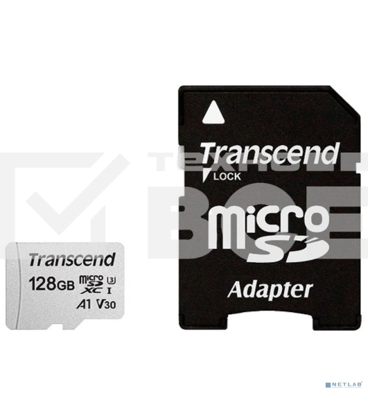 Флеш карта Transcend Micro SecureDigital 128Gb MicroSDXC Class 10 UHS-I U3, SD adapter}(TS128GUSD300S-A)