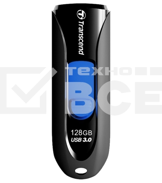 Флешка USB Transcend JetFlash 790 (TS128GJF790K), 128Gb, USB 3.0, R/W 90/40, черный/синий