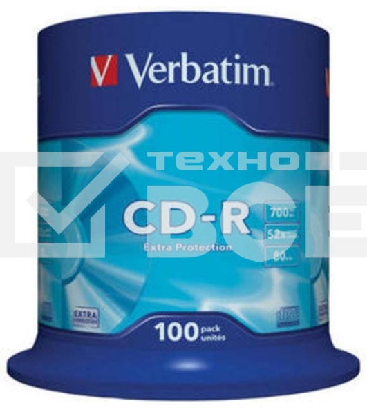 Диск CD-R Verbatim 700Mb 52x Cake Box (100шт) (43411)