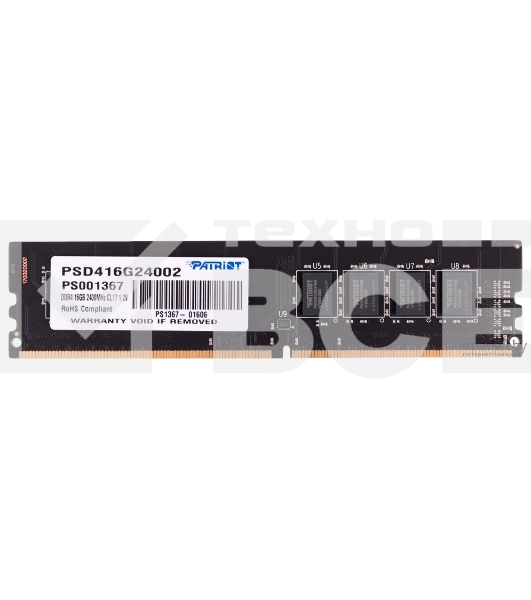 Оперативная память Patriot Signature, DDR4, 16GB (1x16 GB), 2400 MHz, CL17