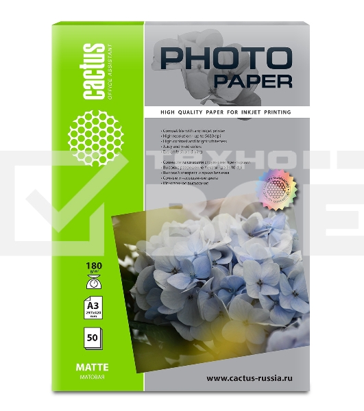 Фотобумага Cactus CS-MA318050 A3/180г/м2/50л./белый матовое для струйной печати