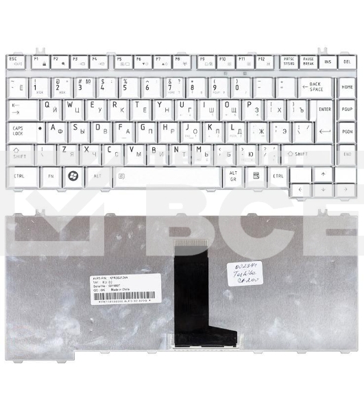 Клавиатура для ноутбука Toshiba Satellite A200 A210 A300 M300 L300 M500 M505 серебристая