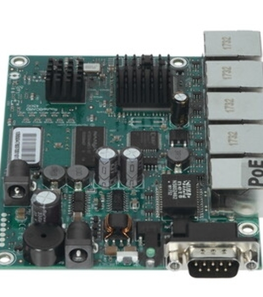Плата маршрутизатора RB450Gx4 без корпуса RouterBOARD 450Gx4 with four core 716MHz Atheros CPU, 1 Gb RAM, 5 Gigabit LAN ports, PoE OUT on port #5, RouterOS L5
