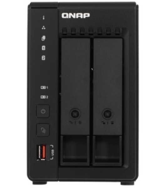 SMB QNAP TS-253E-8G NAS, 2-tray w/o HDD. 2xHDMI-port. 4-core Celeron J6412 2-2.6 GHz, 8Gb DDR, 2x2.5Gb LAN, 2 x M.2 2280 PCIe Gen 3 x2, 2x USB 3.2 Gen 2 (10Gbps) Port, 2x USB 2.0 port