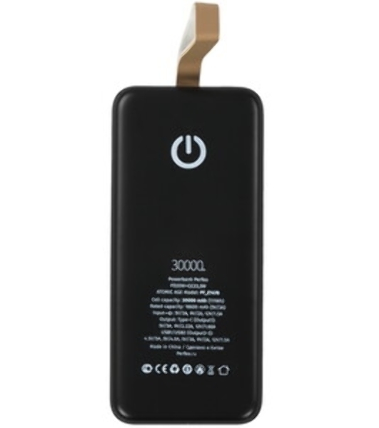 Портативный аккумулятор Perfeo Powerbank Atomic Age 30000 mAh/LED дисплей/PD + QC 3.0/Type-C/2 USB/Выход: 5A, max 22.5Wчерный (PF_E1478)