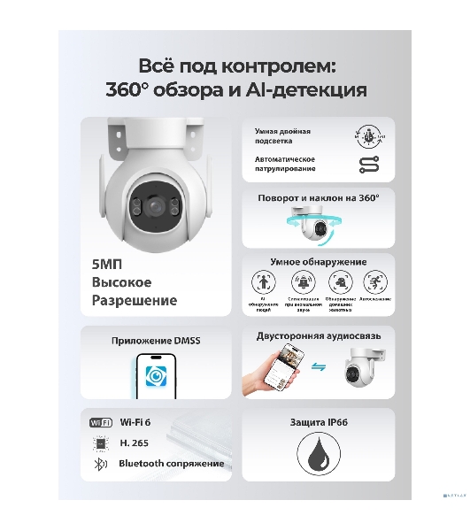 Камера видеонаблюдения IP Dahua DH-IPC-P5BP-PV-0360B Wi-Fi 3.6-3.6мм цв. корп.:белый