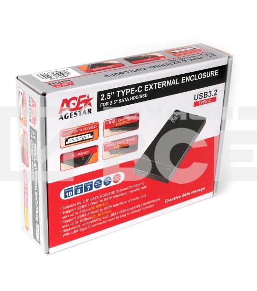 Внешний корпус USB 3.0 AgeStar 3UB2P3C (BLACK), безвинтовой, черный