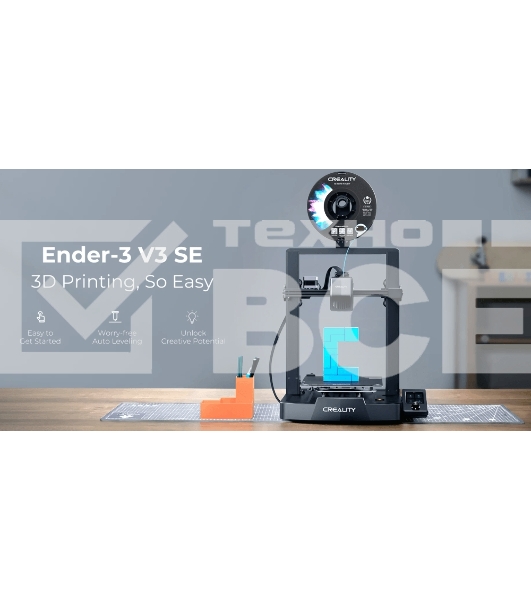 Принтер 3D Creality Ender-3 V3 SE, размер печати 220x220x250mm, FDM, PLA/TPU(95A)/PETG, max 250 мм/с., датчик CR Touch (автоматическое выравнивание стола), SD Card (набор для сборки)