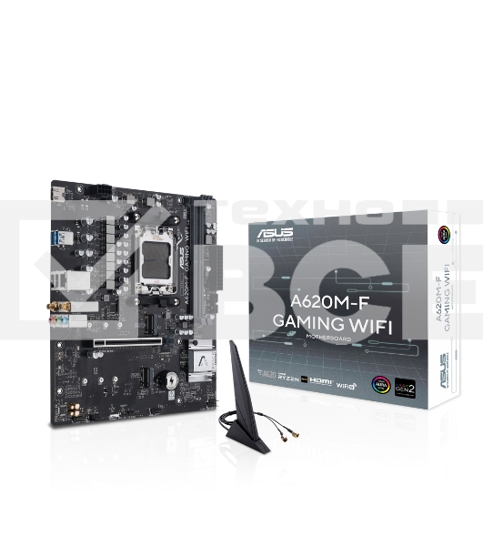 Материнская плата ASUS A620M-F GAMING WIFI, AM5, AMD A620, 2xDDR5, 2xM.2, 1xPCIe 4.0 x16, 1xHDMI, 1x2.5Gb LAN, Wi-Fi 6E, Bluetooth 5.3, 2xUSB-A 5Gbps, 2xUSB-A 2.0, 3x3.5 мм, 7.1, mATX