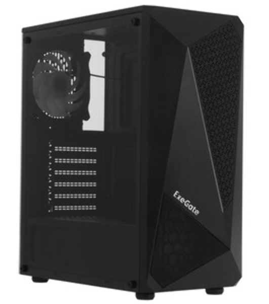 Компьютерный корпус Miditower ExeGate EVO-8225-NPX500 (ATX, БП 500NPX с вент. 12см, 2хUSB+1хUSB 3.0, черный, 2 вент. с RGb подсветкой и полоса на передней панели, боковая панель - закаленное стекло)
