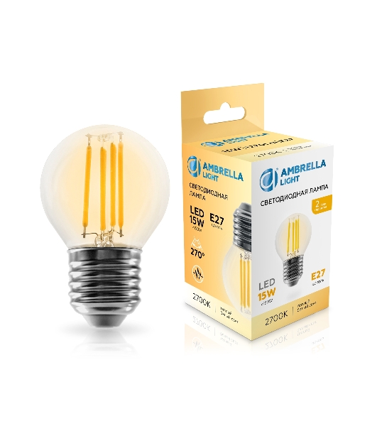 Лампа светодиодная 451523 Filament LED G45 15W E27 2700K 220-240V