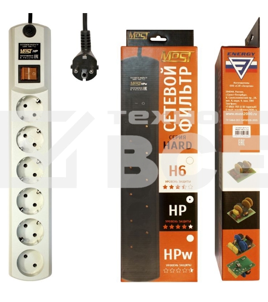 Сетевой фильтр Most HP 5 м (6 розеток) белый (коробка)