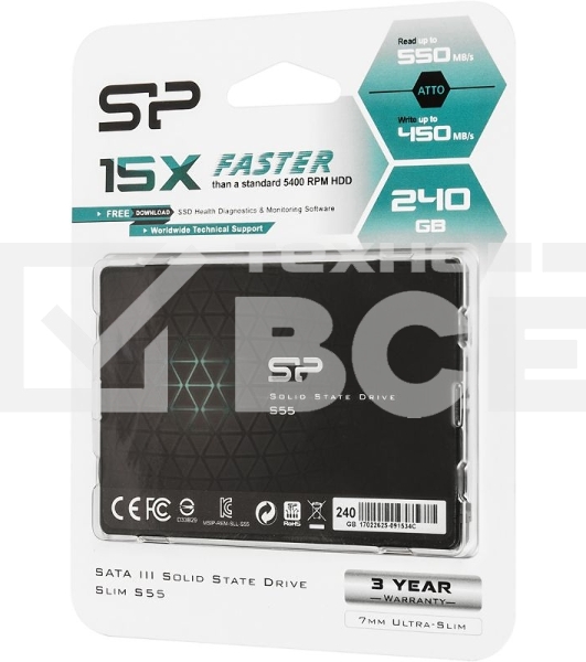 Накопитель SSD SiliconPower Slim S55, 240Gb, SATA, 2.5