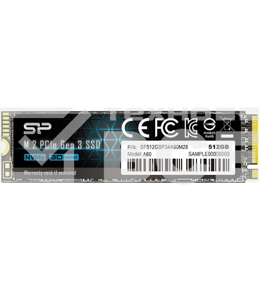 Накопитель SSD Silicon Power P34A60, 512GB, M.2 2280, PCIe 3.0 x4, NVMe, R/W 2200/1600