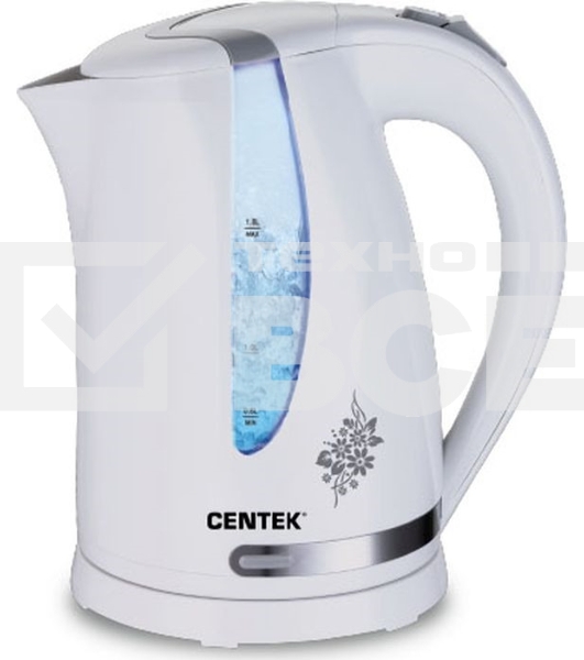 Чайник Centek CT-0040 White 1.8л, 2200Вт, открывание кнопкой, внутренняя подсветка