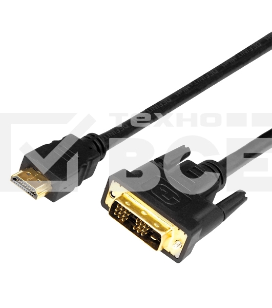 Шнур HDMI - DVI-D с фильтрами, длина 2 метра (GOLD) (PE пакет) Rexant