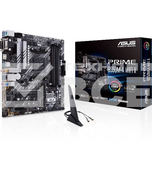 Материнская плата ASUS PRIME B550M-A WIFI II, AM4, AMD B550, 4xDDR4, 4xSATA, 2xM.2, 1xPCI-E 4.0 x16, 2xPCI-E x1, 1xDVI-D, 1xHDMI, 1xVGA, 1x 1Gb LAN, 2xUSB-A 3.2 Gen 2, 4xUSB-A 3.2 Gen 1, 3x3.5 мм, 7.1, Micro-ATX