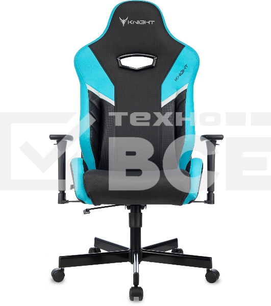 Кресло игровое Knight Thunder 5X черный/голубой эко.кожа крестов. металл