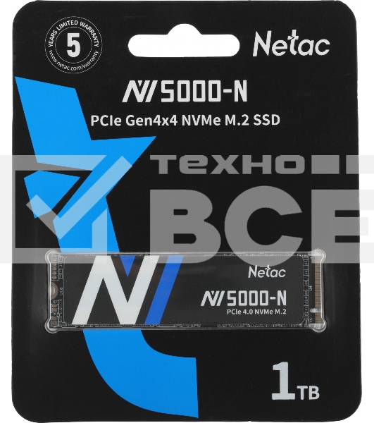 Накопитель SSD Netac NV5000-N, 1Tb, M.2 2280, PCIe 4.0 x4, NVMe, R/W 4800/4600, с радиатором
