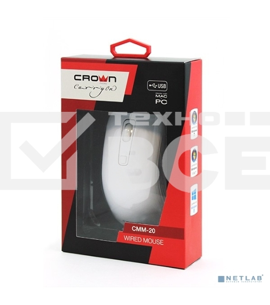 Мышь проводная CROWN CMM-20 white CM000001056 Мышь