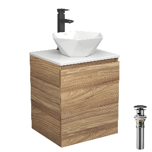 Тумба Bau Dream Blackwood 50 с дверцей, раковина BAU Crystal 40х40, смеситель для раковины высокий Hotel Black, черный, выпуск клик клак, черный