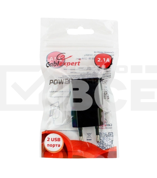 Адаптер питания Cablexpert MP3A-PC-12 100/220V - 5V USB 2 порта, 2.1A, черный
