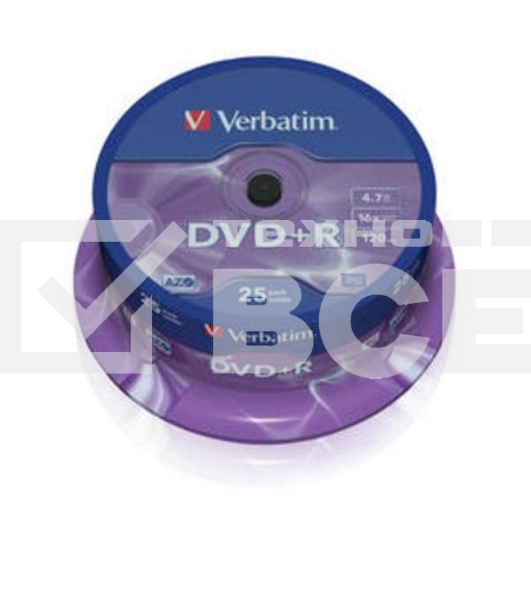 Диск DVD+R Verbatim 4.7Gb 16x Cake Box (25шт) (43500)