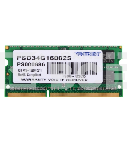 Оперативная память Patriot, DDR3, 4GB (1x4 GB), 1600 MHz, CL11, SO-DIMM