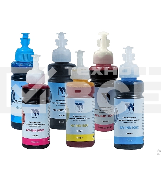 Чернила NV PRINT универсальные на водной основе для аппаратов Epson, комплект 6 цветов по 100 мл