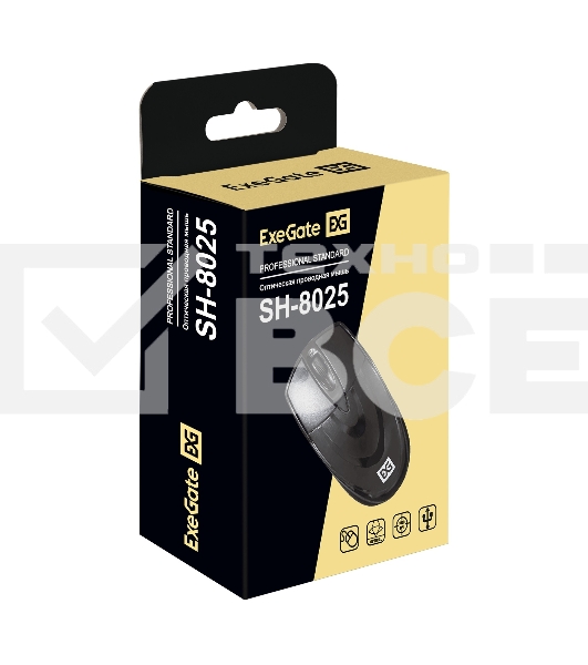 Мышь проводная ExeGate Professional Standard SH-8025 черный, 1000 dpi, USB, кнопки - 3