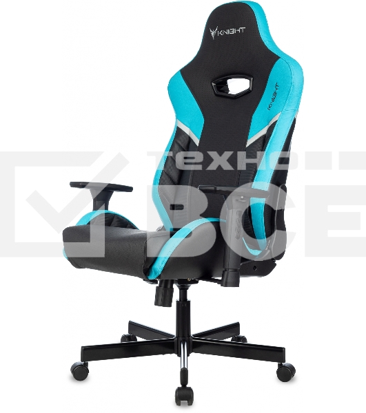 Кресло игровое Knight Thunder 5X черный/голубой эко.кожа крестов. металл