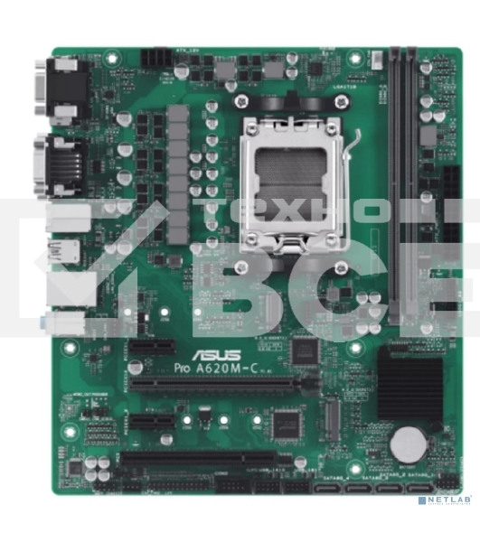 Материнская плата ASUS Pro A620M-C-CSM, AM5, AMD A620, 2xDDR5, 4xSATA, 2xM.2 PCIe 4.0 x4, 1xPCIe 4.0 x16, 2xPCIe x1, 1xRJ45 1GbE, 1xUSB 3.2 Gen 2, 3xUSB 2.0, 1xUSB-C 3.2 Gen 2, 1xDVI-D, 1xDP, 1xHDMI, 1xVGA, 3x3.5 мм, 7.1, mATX