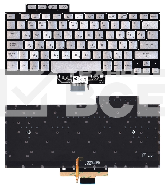 Клавиатура для ноутбука Asus ROG Zephyrus G14 GA401 серебристая c подсветкой маленький энтер
