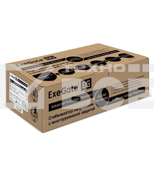 Стабилизатор напряжения ExeGate Master AV-500 (500ВА, 140-260В, цифр. индикация вход/вых. напряжения, 220В±8%, КПД 98%, 5 уровней защиты, задержка, метал.корпус, евророзетка, RTL)