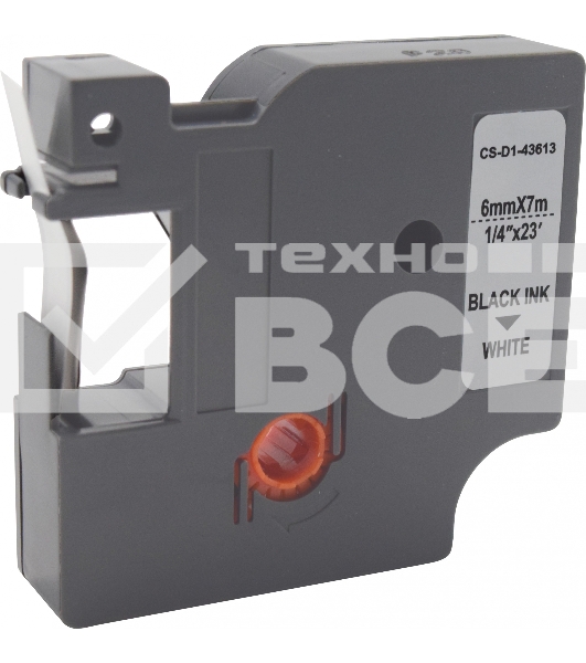 Картридж ленточный Cactus CS-D1-43613 6мм, черный шрифт, белый фон, 7м для DYMO LM 160, 210D, 280, PnP, 420P, 500 TS; Rhino Pro 6000, 5200, 4200