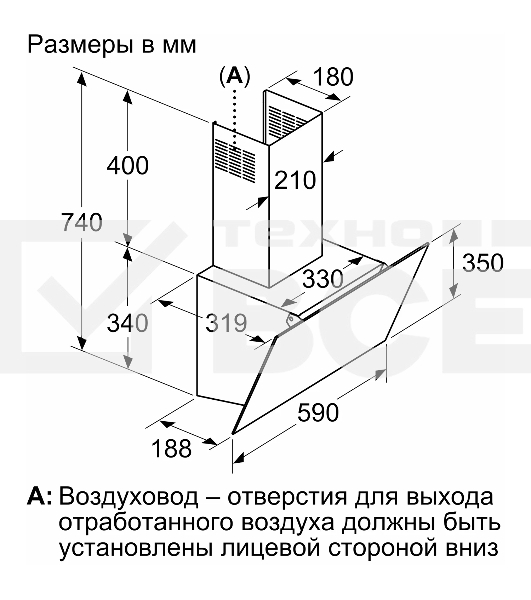 Вытяжка наклонная Bosch DWK63PJ60T 360 м3/ч, 60см, черный, Push buttons