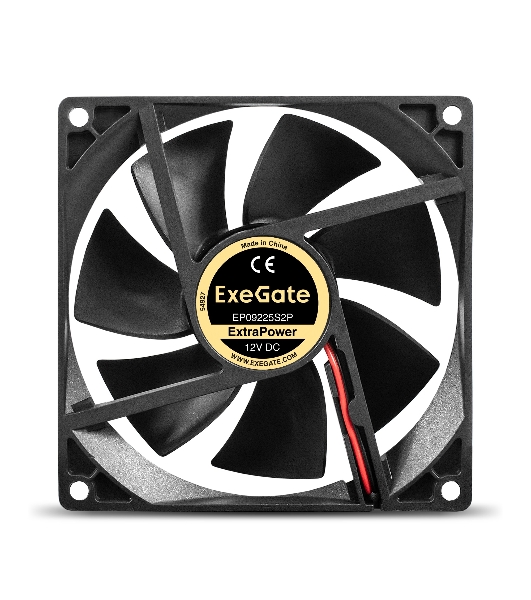 Вентилятор 12В DC ExeGate ExtraPower EP09225S2P (92x92x25 мм, Sleeve bearing (подшипник скольжения), 2pin, 2600RPM, 32dBA)