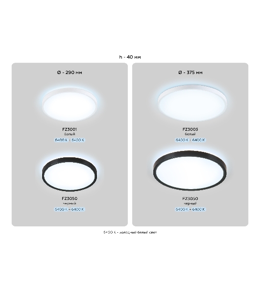 Потолочный светодиодный светильник Ambrella light FZ3050 BK черный IP44 24W+10W 6400+6400К D300*40 (Без ПДУ)