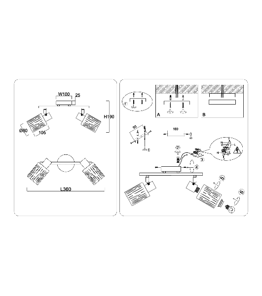 Светильник Ambrella light TR8668/2 BK/SB чёрный/бронза E14/2 max 60W 360*100*190