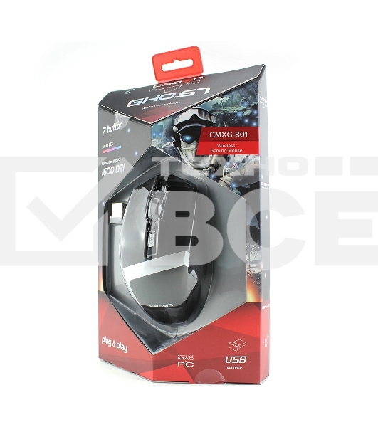 Мышь беспроводная Crown Gaming CMXG-801 черный, 1600 dpi, радиоканал, USB, кнопки - 7